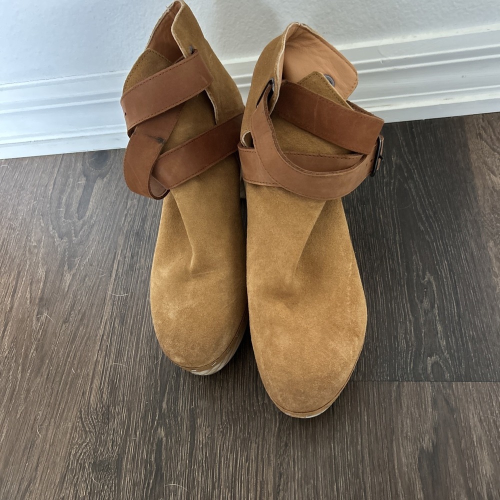 Free People Bungalow Suede Clog Leather Booties Wood Sole Women's Size 38 - Picture 5 of 10